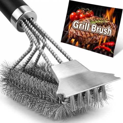 18-Inch Stainless Steel BBQ Grill Brush with Scraper and Detachable Handle