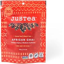 JusTea AFRICAN CHAI | Loose Leaf Black Tea | Recyclable Refill Pouch | 40+ Cups 3.5oz | Medium Caffeine | Award-Winning | Fair Trade | Non-GMO