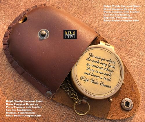 Brújula de latón con frase de Emerson y estuche de cuero miniatura 4