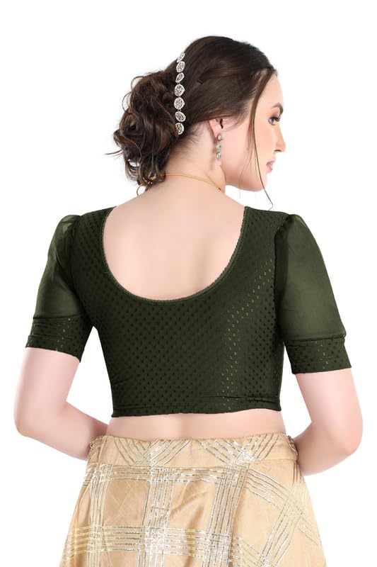 Image of FINESTFIT Stay On Trend Fashion 100% Cotton Readymade Blouses for Women,Round Neckline with Organza Balloon Sleeves.