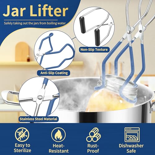 Image of Canning Jar Lifter Tongs with Jar Lid Lifter Magnetic Lid Lifter,Canning Bubble Popper Bubble Remover and Canning Labels for Canning Supplies Starter Kit,4Pcs Canning Tools-Blue
