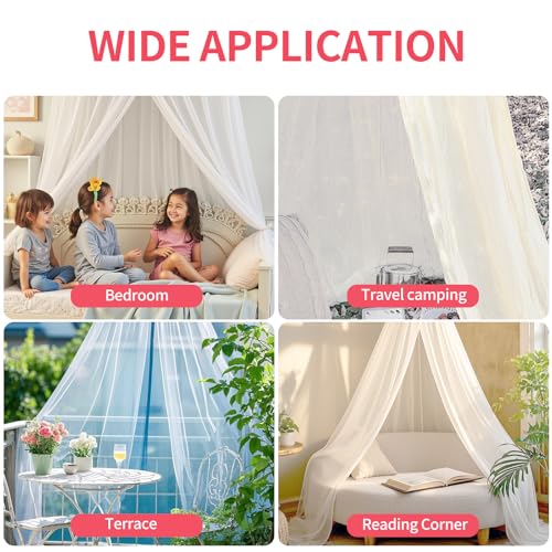 Weiß Mosquito Netz Bett Rund EinzeltüR, Himmel Bett VorhäNge Feinmaschiges Als Moskitoschutz, Betthimmel Doppel Bett Inklusive Klebehaken, Moskitonetz Reise für Hause Indoor Outdoor 60×250×1100cm