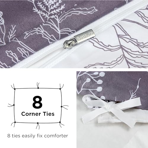 Image of Bedsure Duvet Cover King Size - Reversible Grayish Purple King Duvet Cover Set with Zipper Closure, 3 Pieces Cute Floral Patterned Bedding Set with 8 Corner Ties and 2 Pillow Shams