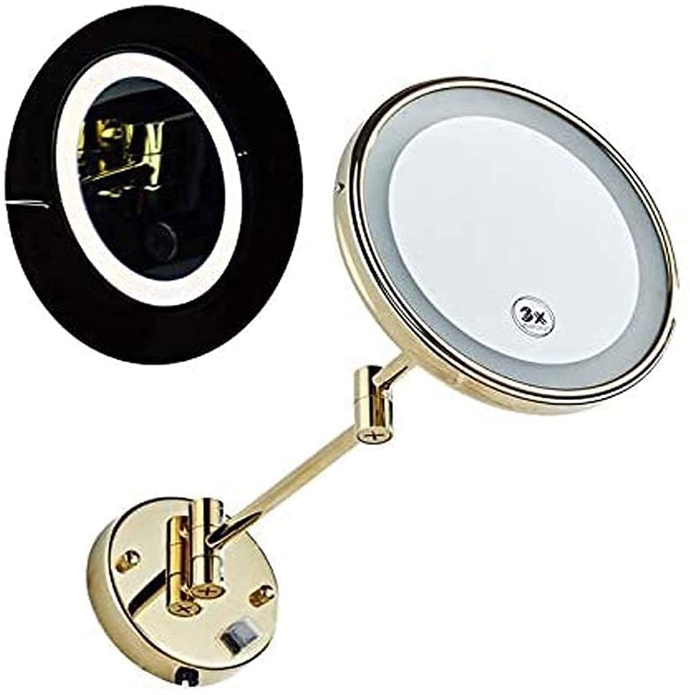 Espejo de tocador, espejo de maquillaje, espejo de tocador, espejo de maquillaje montado en la pared, espejo cosmético con aumento 3X, espejo de tocador extensible con rotación de 360 ° para baño