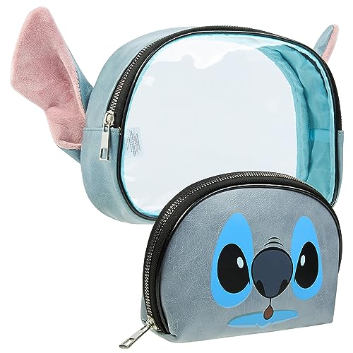 Disney Neceser mulher cosméticos estojo precisa maquilhagem Makeup Bag bolsa de higiene mulher viagem acessórios Mickey Lilo e Stitch presentes menina menina adolescente mulher, Azul-2 Peças, Talla