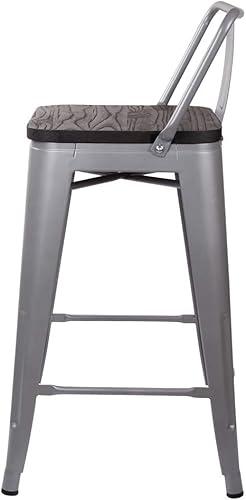 Vista 172 de GIA Taburete de metal con respaldo bajo de altura de mostrador de 24 pulgadas con asiento de cuero vegano, color plateado