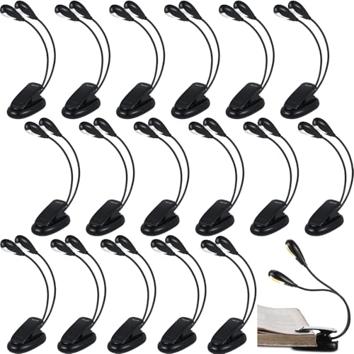 Rossesay 18 Pcs Music Stand Light Bulk Clip on LED Book Lights USB and AAA Battery Operated Brightness Dual Arm Clip Lamp Rechargeable for Eye Protection Bookworms Orchestra Readers Piano Player
