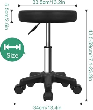 FURWOO Round Rolling Stool with Wheels Height Adjustable Spa Stool for Salon Massage Home Kitchen Black