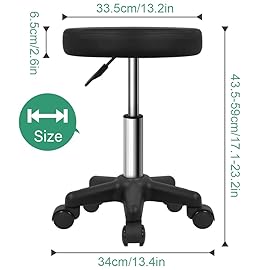 FURWOO Round Rolling Stool Height Adjustable Stool with Wheels for Spa Salon Massage Black