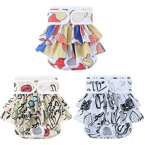 Image of Reusable Dog Diapers Female 3 Pack Washable Highly Absorbent Doggie Diapers, Premium Puppy Diapers, Leak-Proof Doodle Doggy Diapers for Dog Period Heat Incontinence Potty Training, L