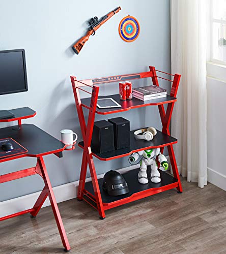 Jjs 3-Tier Gaming Console Storage Shelf, Etagere Modern Display Shelving Unit Open Bookcase Rack For Gaming Desk Setup Speakers Figure Plant Stand, Red #TOP1
