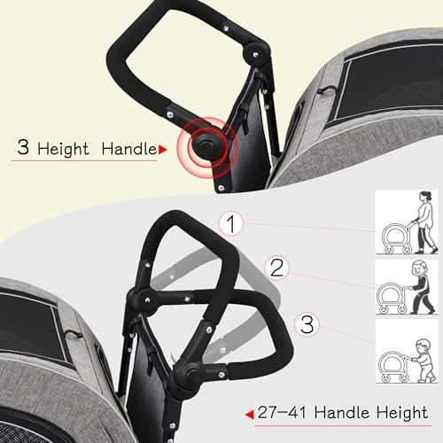 Image of Saudism Pet Stroller for Dogs Cats up to 50 lbs, Foldable Dog Stroller with 360 Swivel Wheels, Detachable Carrier, Adjustable Handle, Travel Dog Stroller for Small Medium Large Pets, Gray