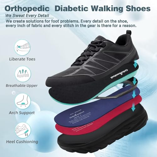 Orthopedic Shoes for Men Diabetic Wide: Comfortable Casual Arch Support Plantar Fasciitis Fashion Sneakers, Work Tennis Orthotic High Arch Swollen Feet Walking Shoes for Foot Heel Pain2