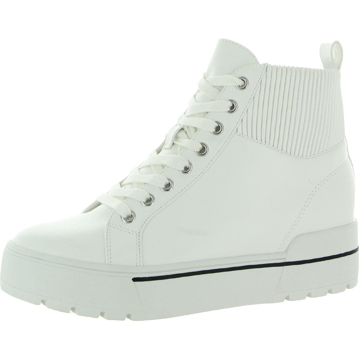Steve Madden Womens Felix Leather Platform Wedge High Top Sneakers