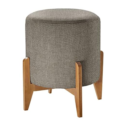 Puff em Linho Redondo Otavio Agarb Decor Cor:Linho Cinza