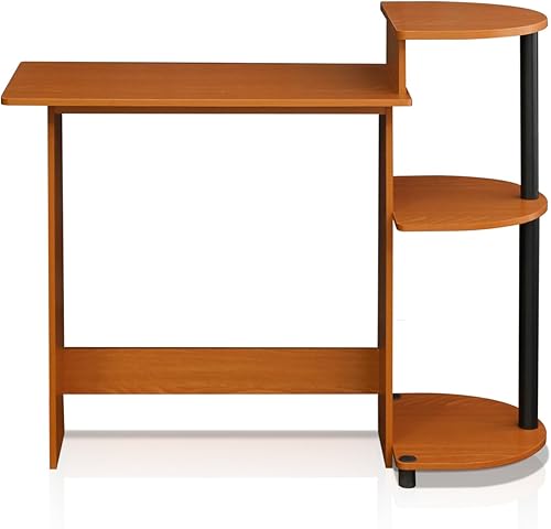 Miniatura 44 de Furinno - Escritorio compacto para computadora con estantes, Tablero de partículas, Roble francés gris/negro. Roble