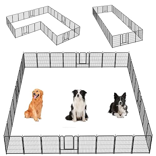 Image of Dog Playpen,32 /40 /45 Inch Height in Heavy Duty, Folding Indoor Outdoor Anti-Rust Dog Exercise Fence, Portable Pet Playpen with Door for Large Medium Small Dogs and Pet (32 Panels, 40 Inch) Silver