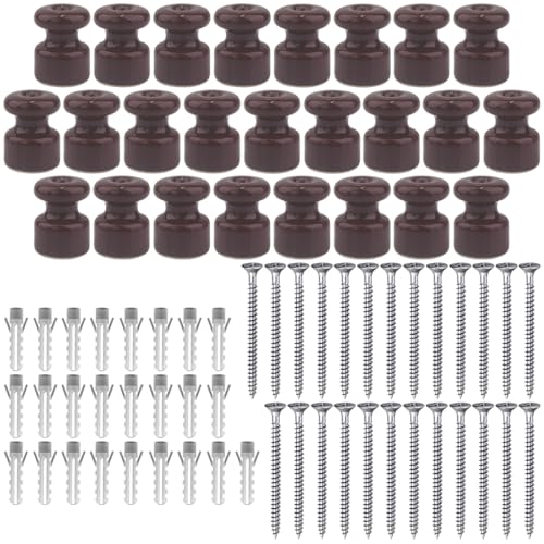 OASHISU 25 isolatori in porcellana per cavi intrecciati in tessuto, per installazione elettrica vintage, supporto isolante per cavi intrecciati, isolatori in ceramica vintage, diametro 18 mm, marrone