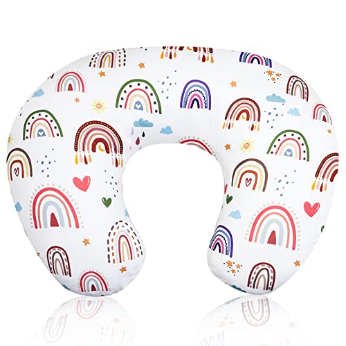 Image of HNHUAMING Rainbow Nursing Pillow Cover, Breastfeeding Pillow Slipcover for Baby Girls/Boys, Soft Snug Fits On Newborn Feeding Pillow Case
