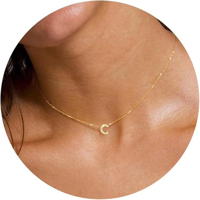 Initial Heart Necklaces for Women - Dainty Cute Necklace Small Layered 14K Gold Plated A-Z Letter CZ Pendant Trendy Satellite Chain Necklaces for Women Non Tarnish Gold Jewelry Set Gift