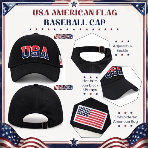 Image of Coume 2 Pack American Flag Baseball Caps for Men,Black,White | Adjustable Fit, Embroidered Stars Stripes, Veterans Day 4th of July, Breathable Cotton, Patriotic Outdoor Theme