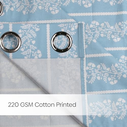 Image of haus & kinder Digital Printed Cotton Door Curtains 7 Feet Long Pack of 2 Door Curtains, 7 Feet Curtains for Door (Vineway, Blue 130x213 CM)