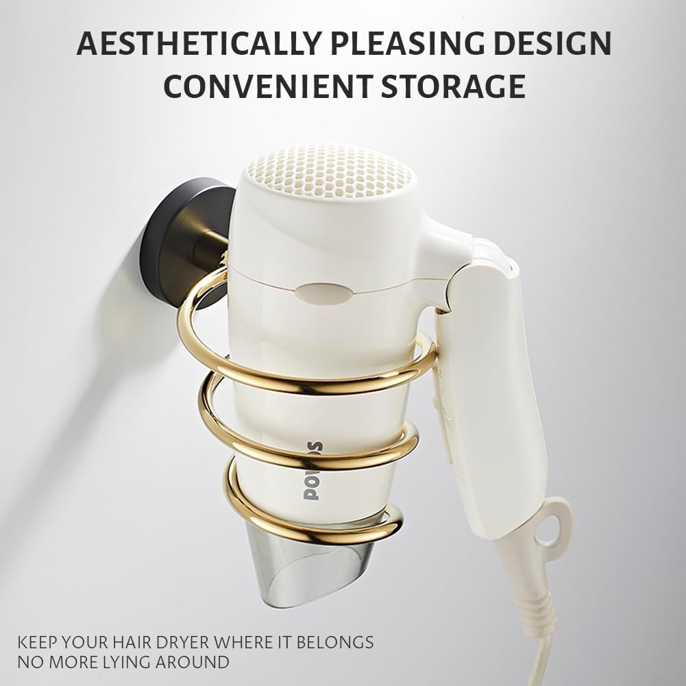 Hair Dryer Holder, Antique Wall Mount Solid Brass Hair Dryer Holder, Space-Saving, Rust-Resistant, Elegant Design for Bathroom, Bedroom, Hotels & Spas