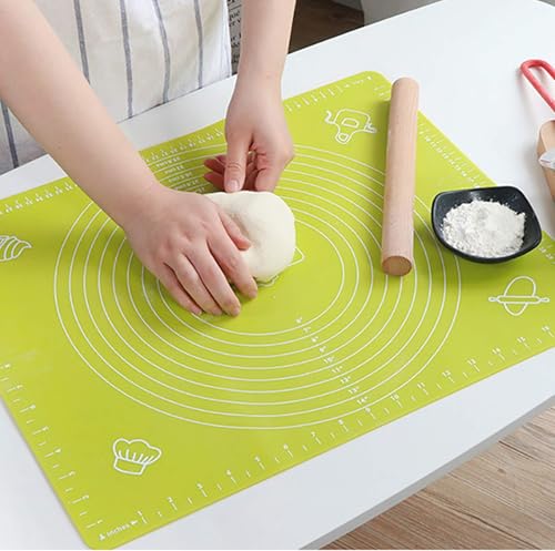 Image of Lukzer Baking Mat with Measurements for Fondant Dough Pastry Roti Chapati & Pizza | Non-Stick Reusable Silicone Kneading & Rolling Sheet Easy to Clean Food Grade 50 x 40 cm (Green)