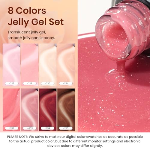 Image of Beetles Pink Jelly Gel Nail Polish, 8Pcs Nude Brown Nails Sunset Rose Collection Gel Polish Nails Art Soak off Uv LED Manicure Gift Set Nail Trend Gift for Women