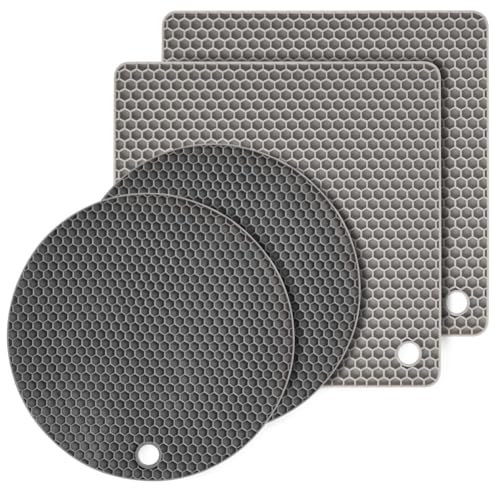 Flintronic 4 Piezas Salvamanteles de Silicona, Sostenedor de Pote de Silicona Estera Antideslizante, Resistente al Calor, para Aislamiento, Asar, Hornear, Gris