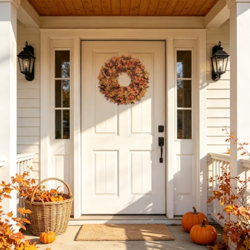 20" Fall Wreath for Front Door, Artificial Maple Leaves Autumn Wreath - image 6