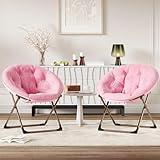 2Pcs Saucer Chair, Comfy Chair Faux Fur Lounge Moon Chair with Folding Metal Frame, Oversized Plush Foldable Flower Accent Seat for Adults, Teens, Bedroom, Dorm or Living Room 2Pcs Saucer Chair, Comfy Chair Faux Fur Lounge Moon Chair with Folding Metal Frame, Oversized Plush Foldable Flower Accent Seat for Adults, Teens, Bedroom, Dorm or Living Room