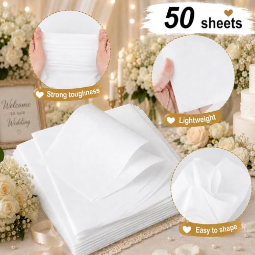 Image of White Tissue Paper - 50 Sheets Wrapping Paper for Gift Bags Boxes | Xmas Gift Wrapping for Christmas Decorations - Gift Wrapping Tissue Paper Bulk for DIY Crafts Wedding Birthday Party Supplies