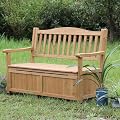 TUPAFJU 48in Wooden Outdoor Storage Bench with backrest, 2-Seater Patio Garden Bench, Weatherproof Style Storage Box Bench for Backyard, Porch, Outdoor Kitchen(Wood)