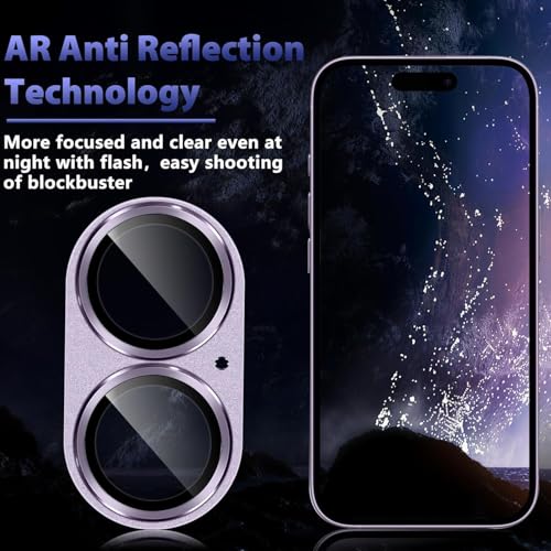 Image of Choiche Camera Lens Protector for iPhone 17 6.3-Inch, Full Coverage 9H Tempered Glass Ring Cover, Matte Metal Plate, Case Friendly, 1-Pack (Purple)