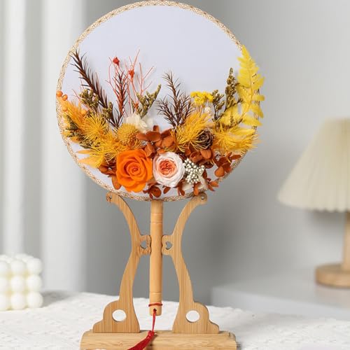 Kit Abanico Redondo Chino con Flores Secas DIY miniatura 7