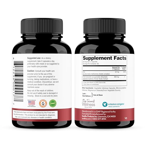 Sandhu's Zinc Quercetin 120 Vegetarian Capsules (Pack of 1) | Zinc Supplements for Antioxidant Immune Support for Men and Women | Gluten, Soy, Dairy Free - Image 3
