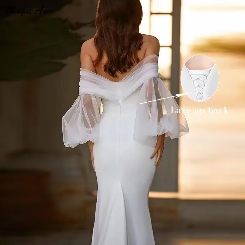 Image of Women's Mermaid Satin Wedding Dress for Bride Off The Shoulder Long Wedding Gown for Women