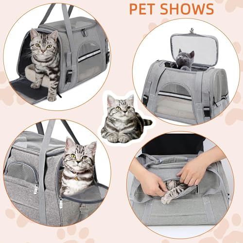 SHJOEE Sac de Transport pour Chat Chien Caisse de Transport Chat Respirant et Pliable Cage Transport Chat avec Matelas en Peluche Amovible et Bol pour Voyage en Train/Voiture/Restaurant/Avion (Gris) – Image 5
