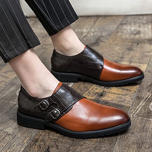 Formal Shoes for Men Slip On Two Tone Double Monk Strap Vegan Leather Block Heel Slip Resistant Low Top Walking2