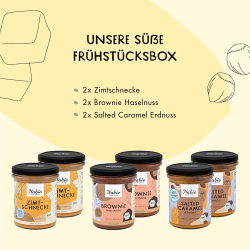 NABIO | 6er Box Süße Aufstriche I Je 2x Zimtschnecke, Brownie Haselnuss und Salted Caramel I vegan und ohne Palmöl I (6 x 175g)