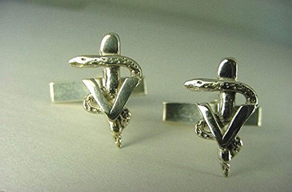 Sterling Silver Veterinary Caduceus Cuff Links - Gifts for Veterinarians - Cufflinks for Vets - Handcrafted in the USA
