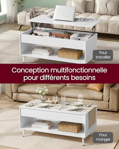 Table basse relevable avec rangement LCT267WE01 VASAGLE