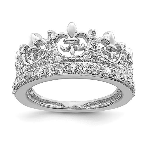 925 Sterling Silver Fleur De Lis Crown Cubic Zirconia Cz Band Ring Size 7.00 Fine Jewelry For Women Gifts For Her