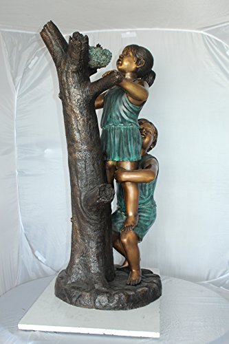 Estatua de bronce niños trepando árbol 17x17x46 pulg miniatura 7
