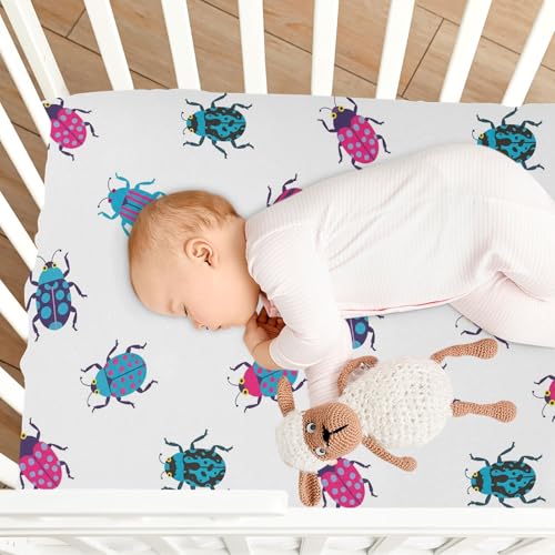 Image of VIGTRO Colorful Ladybugs Print Baby Crib Sheets for Boys Girls, Breathable Soft Fitted Crib Playard Sheets Baby Mattress Sheet, S 39x27x5in
