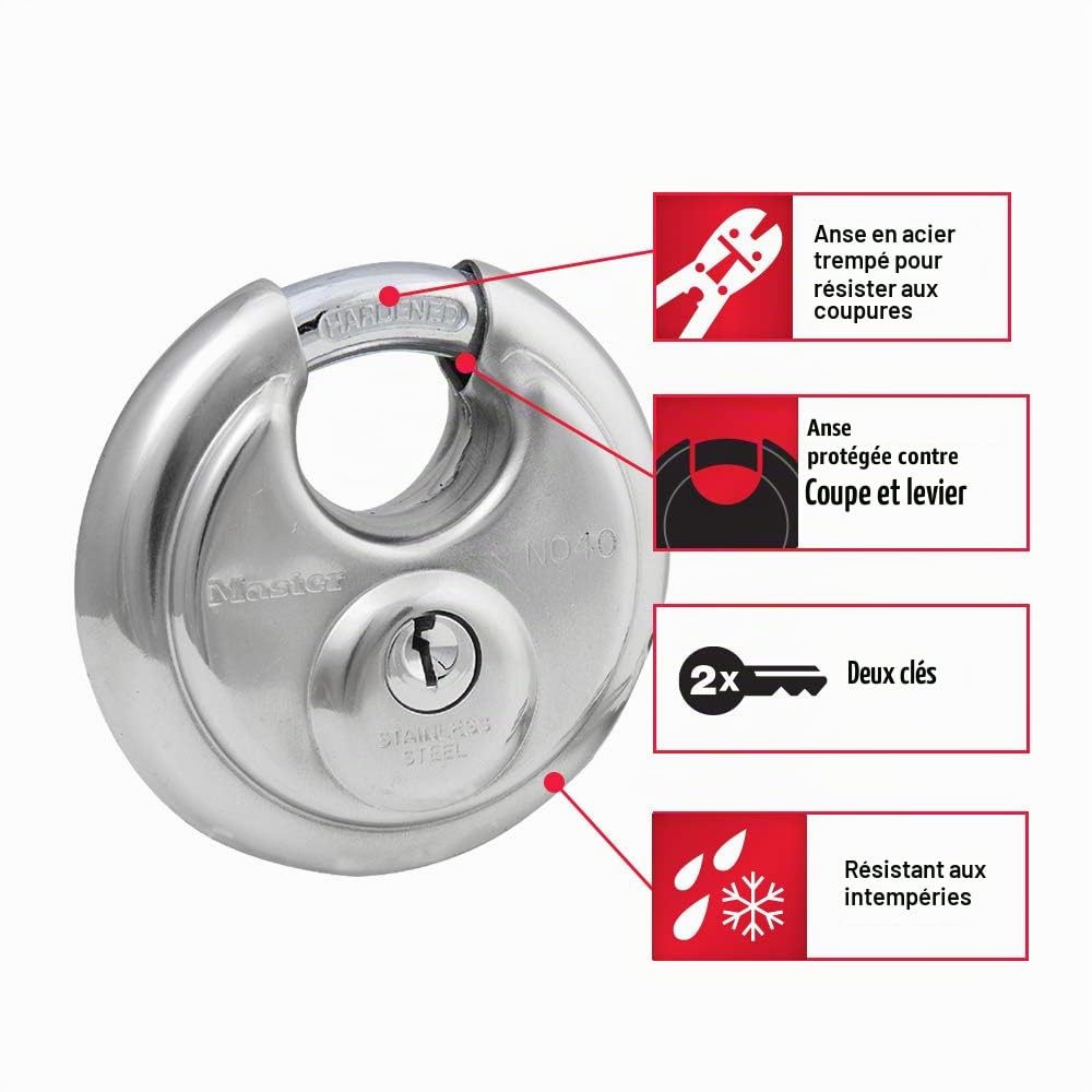 Master Lock 40TRI Lot de 3 cadenas à disque en acier inoxydable avec corps de 7,5 cm de large