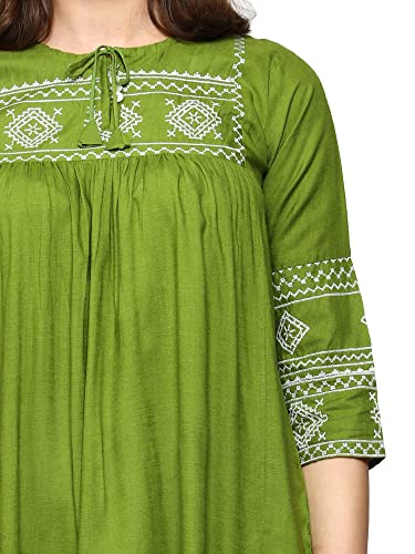 Image of Shiva Fab Short Kurti for Women | Embroidered Straight Rayon Kurta | Round Neck Full Sleeves Short Kurti for Women's Combo Pack of 2