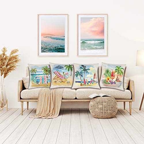 Binfemcy Summer Beach Pillow Covers Hawaii Tropical Decorative Throw Pillows Coconut Palm Tree Nautical Cushion Case for Home Décor Outdoor Patio Couch, 18x18 inch Set of 4 - Image 4