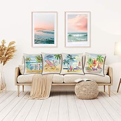 Binfemcy Summer Beach Pillow Covers Hawaii Tropical Decorative Throw Pillows Coconut Palm Tree Nautical Cushion Case for… 51IkHyND3lL. SS400